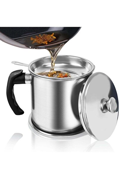Arabest Stainless Steel Bacon Grease Container,1.4L (48 Fl. Oz.),with Straine...