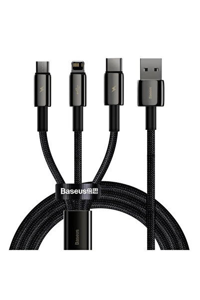 Baseus Tungsten Gold One Cablu USB-A la USB-C/Lightning/Micro USB 3-în-1, 1.5...