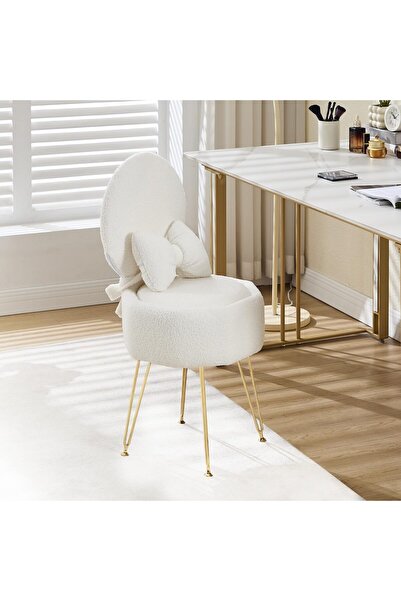 Garvee White Upholstered Stool for Bedroom and Living Room - Folding Bow Back...