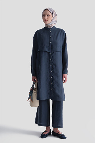 Armine Hakim Collar Tunic Set Navy Blue
