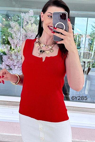 İnce Topuk Square Collar Ribbed Mercerized Blouse 6Y285