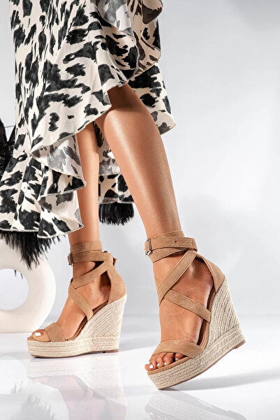 Zaira Sandale cu platforma dama khaki din piele ecologica intoarsa Alona #25427