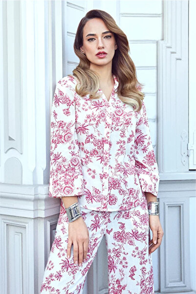 Gusto Pantaloni largi cu model și talie elastică - Roz