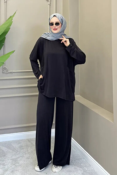 Mogi Butik Oversize Cupra Pike Fabric Pocketed Tunic Wide Leg Pants Hijab Sui...