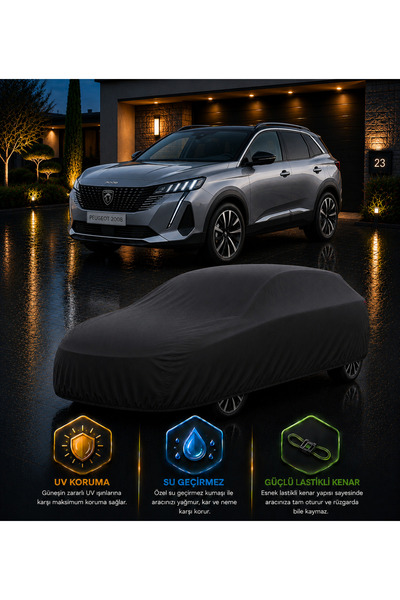 COCEM Peugeot 3008 Uyumlu UV Korumalı Siyah Araç Örtüsü Su Geçirmez Tam Korum...