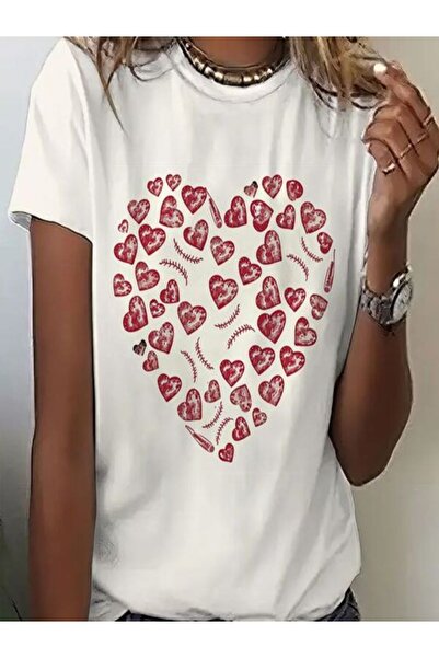 COZYWEAR Heart Pattern Printed White T-Shirt