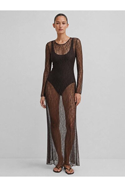 RİVUS Lace Long Sleeve Dress - Brown
