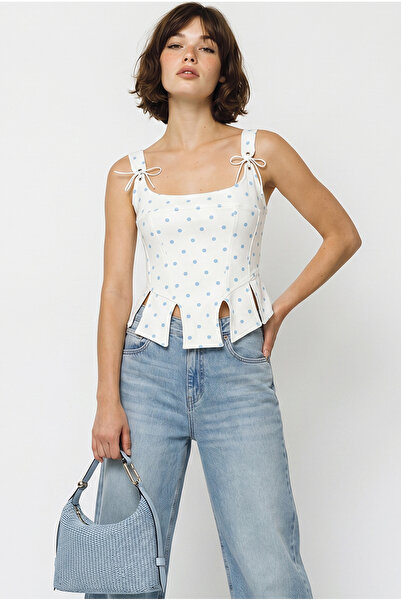 Bianco Lucci Women's Polka Dot Rope Detailed Corset Blouse 1111 60286337