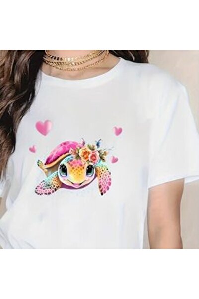 COZYWEAR Cute Turtle Printed White Oversize T-Shirt