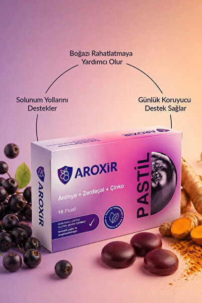 Aroxir Pastil Solunum Yollarını Rahatlatıcı ve Koruyucu Destek Aronya, Zerdeçal ve Çinko 2x16'lı