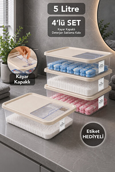 Meleni Home 4'lü Deterjan Saklama Kutusu - Sürgülü Kapak Banyo Organizer Toz ...