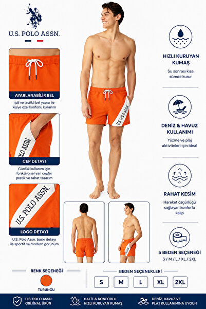 U.S. Polo Assn. Men's Medium Length Printed Swim Shorts with Pockets
