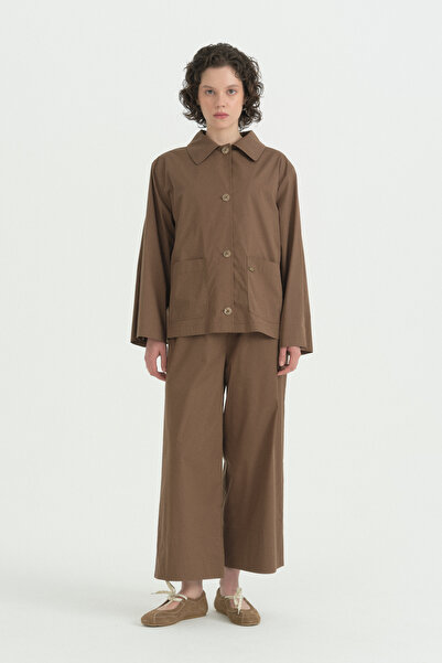 Nihan Cotton Jacket with Pocket Detail - Brown