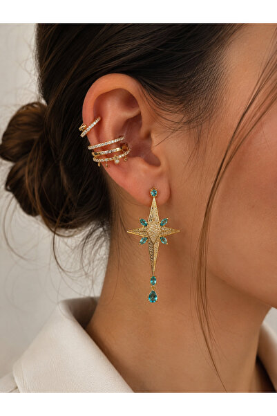 ANKA JEWELLRY أقراط نسائية من الفولاذ باللون الأزرق الحجري على شكل نجمة الشما...