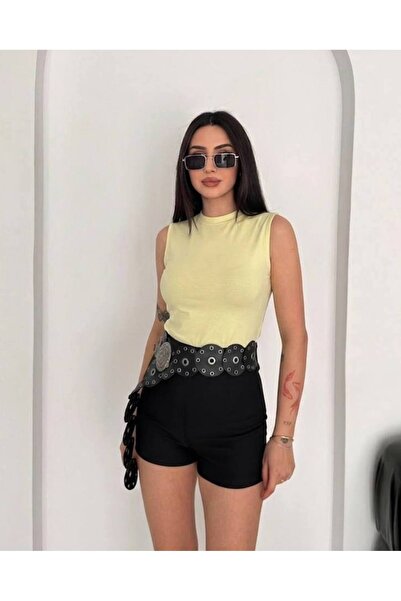 HELMİRA Balıkçı Yaka Esnek Likralı kumaş sıfır kol body bluz