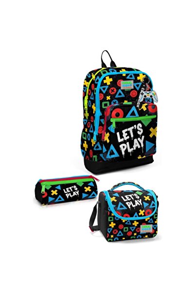 Coral High Kids Black Lets Play Patterned 3-Piece School Bag Set Set33214