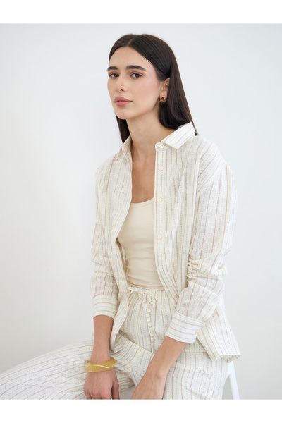 Styli Off White Striped Long Sleeves Shirt