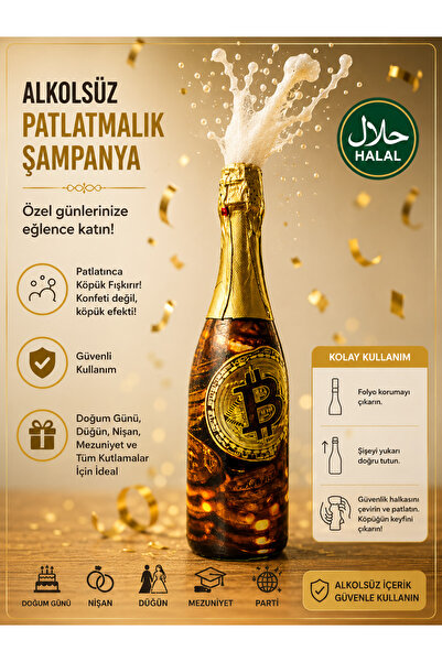 Marcean Bitcoin Alkolsüz Patlatmalık Şampanya 750 ml | Doğum Günü, Baby Showe...