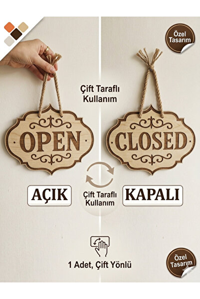 Reparix Design Premium Ahşap Çift Yönlü Open - Closed (Açık - Kapalı) İşletme...