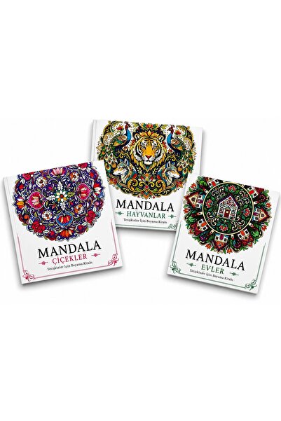 dokuzyayinlari Mandala Boyama Kitabı Evler - Hayvanlar - Çiçekler Her Kitap 2...