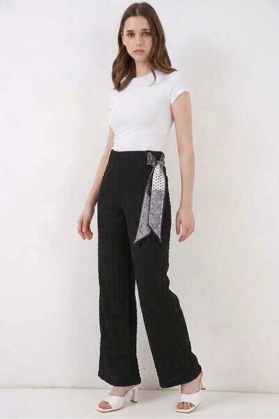 Generic Brand Women's Black Trousers with Scarf Detail