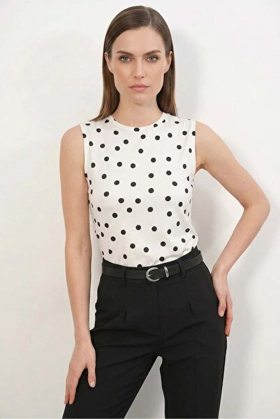 ALFA AKSESUAR 03 Women's Round Neck Polka Dot Print White Bodysuit