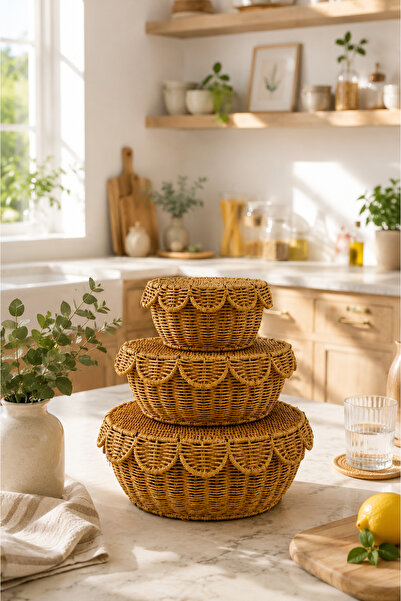 KaiHome Bohemian Wicker Storage Basket Set of 3 – Decorative Rattan Basket wi...
