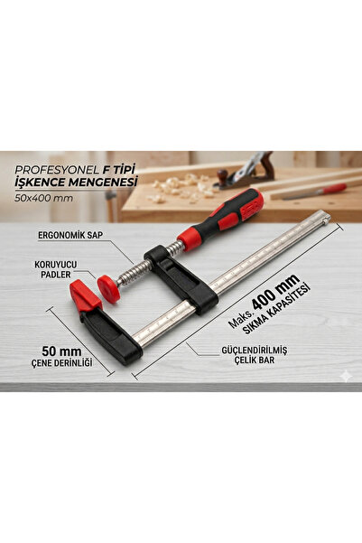 EMİRHANNALBUR Profesyonel F Tipi İşkence Mengenesi 50x400 mm - Ergonomik Sapl...