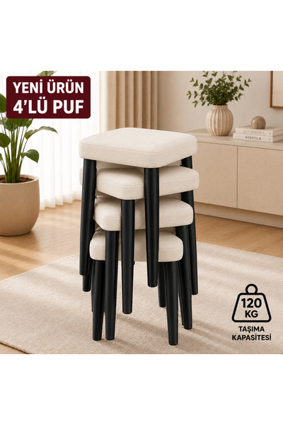 EDMONDA EV AKSESUAR KARE 4LÜ PUF TAKIMITABURE BENCH MAKYAJ SANDALYESİ SİYAH AYAK