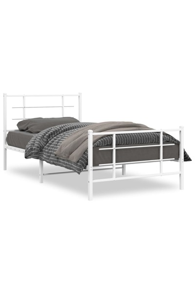 vidaxl Cadru de pat metalic cu tăblie de cap/picioare, alb, 107x203 cm