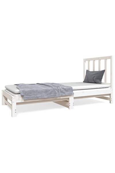 vidaxl Pat de zi extensibil, alb, 2x(90x190) cm, lemn masiv de pin