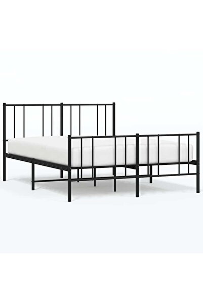 vidaxl Cadru pat metalic cu tăblie de cap/picioare, negru, 135x190 cm