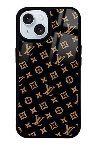Spoyi iPhone 15 Black LV Tasarımlı Glossy Telefon Kılıfı