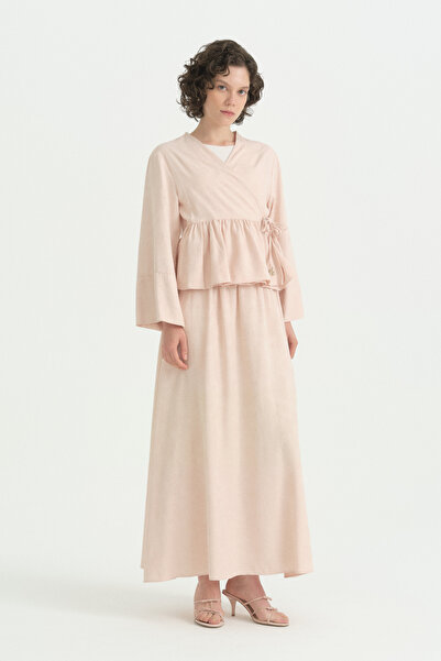 Nihan Viscose Suit with Kimono and Skirt - Powder