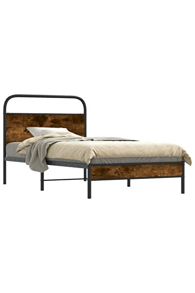 vidaxl Cadru de pat fără saltea 100x190 cm Stejar fumuriu