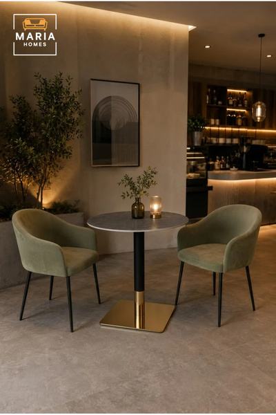 MARIA HOMES Modern Round Bistro Table with Gold Base for Cafe Balcony Dining ...