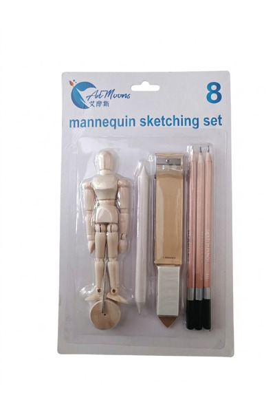 İNCİ TUVAL Ahşap TAHTA MANKEN SETİ 8 PARÇA Dereceli Kalem Zımpara Silgi Kalem...