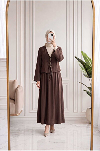Holehola طقم تنورة أيا مع حزام أمامي-BN4717 بني