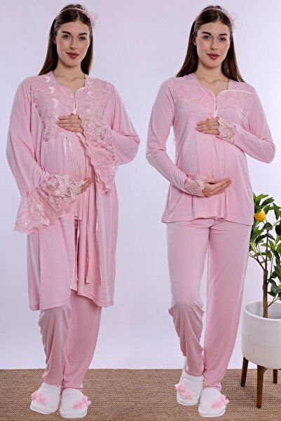 ByLohusa Emzirme Özellikli Sabahlıklı Hamile Lohusa Pijama Takımı Effortt - P...