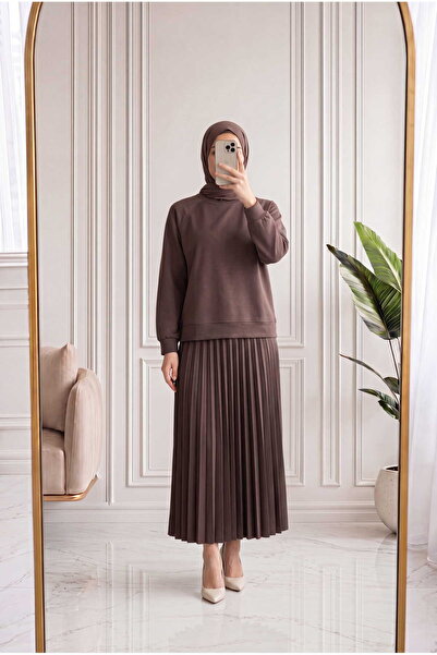 MİHRA STORE Talih Side Zippered Skirt Pleated Suit-Pa7066 Brown