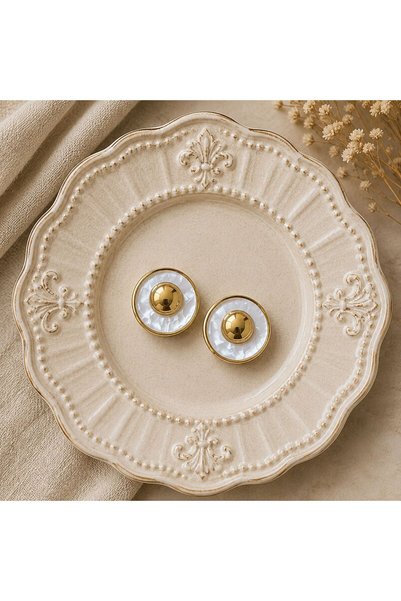 Nilsu Aksesuar Pearlescent Gold Detailed Women's Earrings