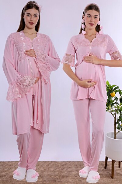 ByLohusa Cotton Maternity Pajama and Dressing Gown Set Effortt - Pink