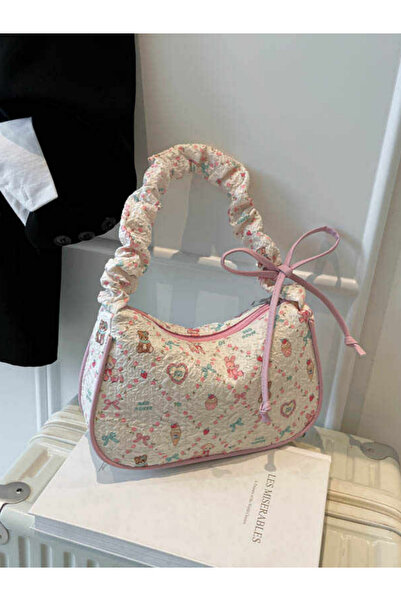 Take Two By Styli Pink Printed Shoulder Bag with Bow Detail