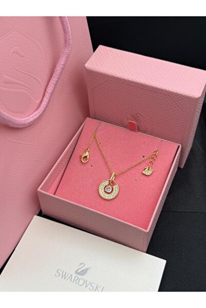 Generic Gold Hoop Earrings and Necklace Set with Crystals