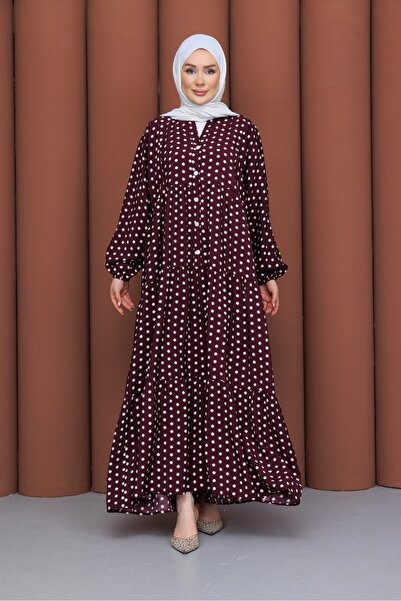 PAVENTİ Modal Dress Polka Dot Plum