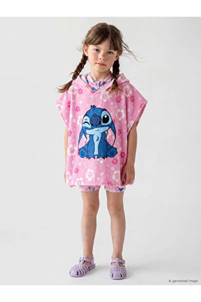 LC Waikiki Poncho din bumbac imprimat cu Stitch pentru fete