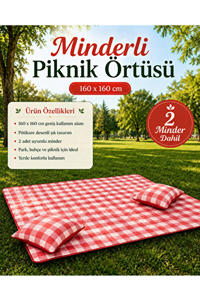 Magiclady Kırmızı Potikare Piknik Seti Minderli Piknik Ortüsü 160x160 Minderl...