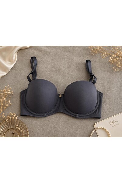 cansoy lingerie حمالة صدر بدون حمالات مع شريط سيليكون داعم، لون أنثراسايت
