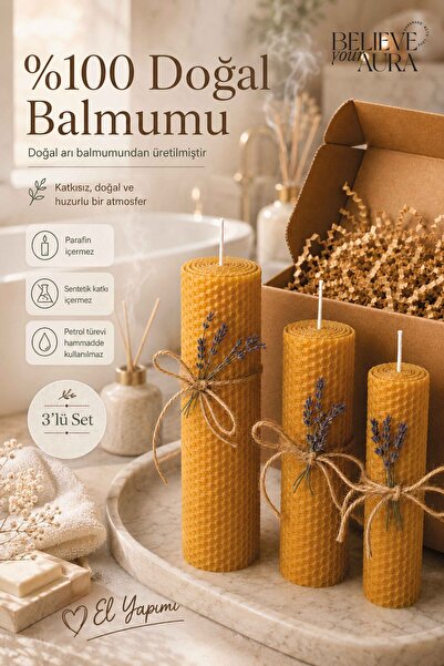 Believe Your Aura %100 Doğal Petek Balmumu - Premium El Yapımı Parafinsiz Kat...