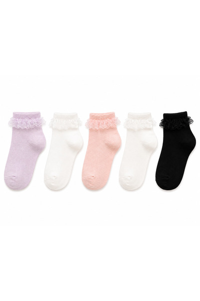 Solde Kız Çocuk 5 Çift Yazlık Tüllü Patik Çorap Seti 🧦🎀🌸
